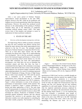 New Developments in Niobium Titanium Superconductors D