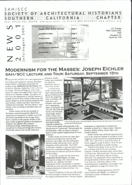 Joseph Eichler Sah/Scc Lecture and Tour: Saturday, September 15Th