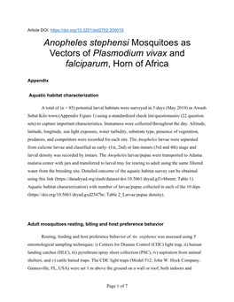 Anopheles Stephensi Mosquitoes As Vectors of Plasmodium Vivax and Falciparum, Horn of Africa