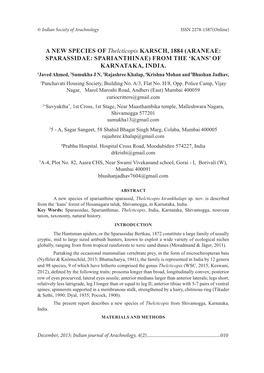 A NEW SPECIES of Thelcticopis KARSCH, 1884 (ARANEAE: SPARASSIDAE: SPARIANTHINAE) from the ‘KANS’ of KARNATAKA, INDIA