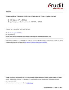 Quaternary River Diversions in the London Basin and the Eastern English Channel