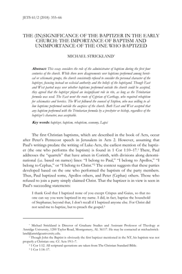 (In)Significance of the Baptizer in the Early Church: the Importance of Baptism and Unimportance of the One Who Baptized