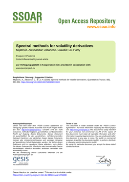 Spectral Methods for Volatility Derivatives Mijatovic, Aleksandar; Albanese, Claudio; Lo, Harry