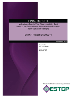 Final Report: Validation of an in Vitro Bioaccessibility Test Method For