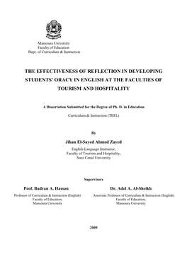 The Effectiveness of Reflection in Developing Students' Oracy at The