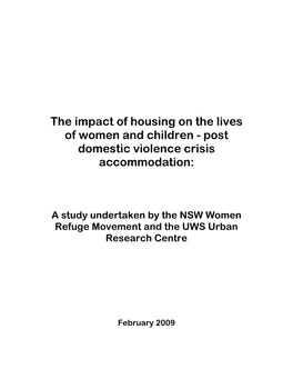 The Impact of Housing on the Lives of Women and Children - Post Domestic Violence Crisis Accommodation