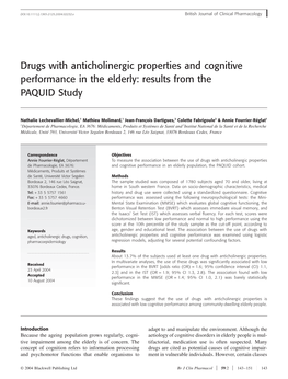 Drugs with Anticholinergic Properties and Cognitive Performance in the Elderly: Results from the PAQUID Study