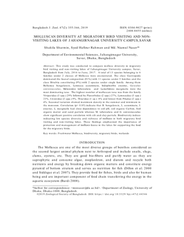 Molluscan Diversity at Migratory Bird Visiting and Non- Visiting Lakes of Jahangirnagar University Campus,Savar