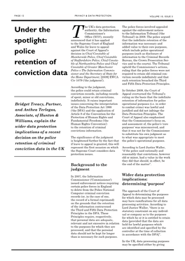 Under the Spotlight: Police Retention of Conviction Data, Privacy & Data