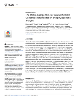 The Chloroplast Genome of Cerasus Humilis: Genomic Characterization and Phylogenetic Analysis