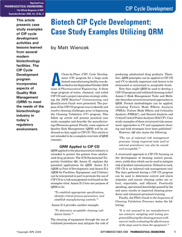 Biotech CIP Cycle Development