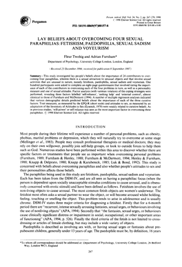 Lay Beliefs About Overcoming Four Sexual Paraphilias: Fetishism, Paedophilia, Sexual Sadism and Voyeurism