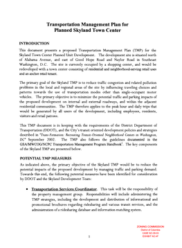 Transportation Management Plan for Planned Skyland Town Center