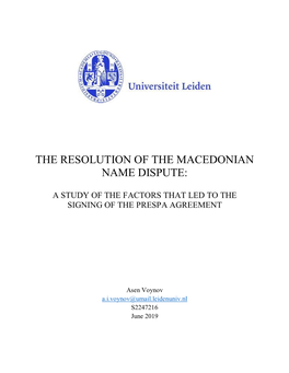 The Resolution of the Macedonian Name Dispute: A