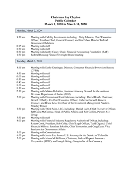 Chairman Jay Clayton Public Calendar March 1, 2020 to March 31, 2020