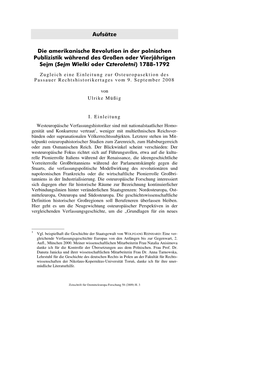 Aufsätze Die Amerikanische Revolution in Der Polnischen Publizistik Während Des Großen Oder Vierjährigen Sejm