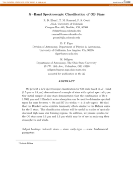 H-Band Spectroscopic Classification of OB Stars