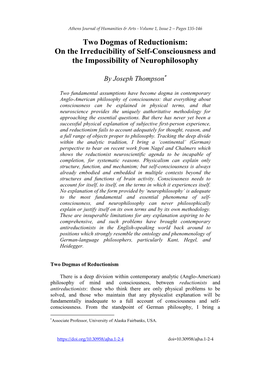 Two Dogmas of Reductionism: on the Irreducibility of Self-Consciousness and the Impossibility of Neurophilosophy