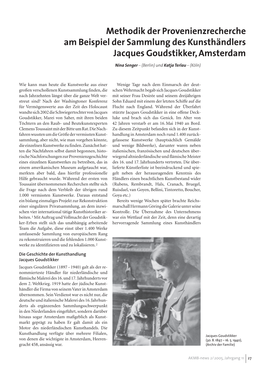 Methodik Der Provenienzrecherche Am Beispiel Der Sammlung Des Kunsthändlers Jacques Goudstikker, Amsterdam