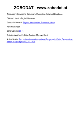 Properties of Ascorbate-Related Enzymes in Foliar Extracts from Beech (Fagus Sylvatica)