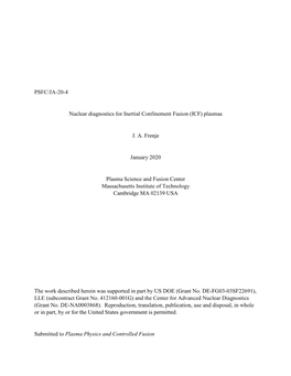 Nuclear Diagnostics for Inertial Confinement Fusion (ICF) Plasmas