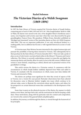 The Victorian Diaries of a Welsh Swagman (1869-1894)