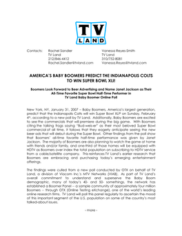 013107 America's Baby Boomers Predict the Indianapolis Colts to Win Super Bowl Xli!