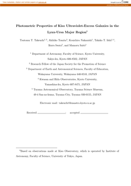 Photometric Properties of Kiso Ultraviolet-Excess Galaxies in the Lynx-Ursa Major Region0