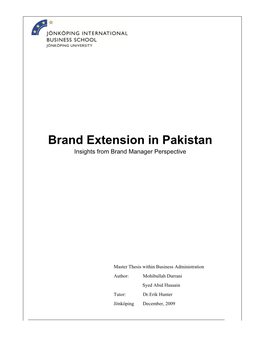 Brand Extension in Pakistan Insights from Brand Manager Perspective