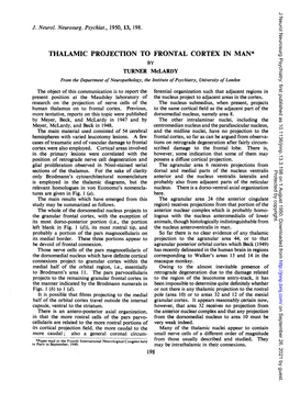 Thalamic Projection to Frontal Cortex in Man*