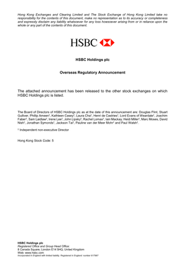 HSBC Holdings Plc Overseas Regulatory