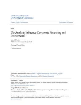 Do Analysts Influence Corporate Financing and Investment? John A