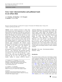 Grey Water Characterisation and Pollutant Loads in an Urban Slum