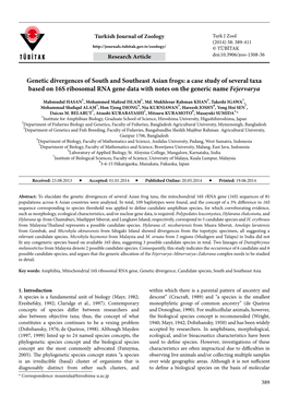 Genetic Divergences of South and Southeast Asian Frogs: a Case Study of Several Taxa Based on 16S Ribosomal RNA Gene Data with Notes on the Generic Name Fejervarya