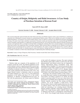 Country of Origin, Religiosity and Halal Awareness: a Case Study of Purchase Intention of Korean Food