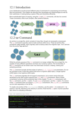 12.1 Introduction 12.2 Tar Command