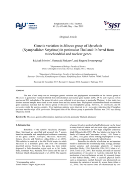 Genetic Variation in Mineus Group of Mycalesis (Nymphalidae: Satyrinae) in Peninsular Thailand: Inferred from Mitochondrial and Nuclear Genes