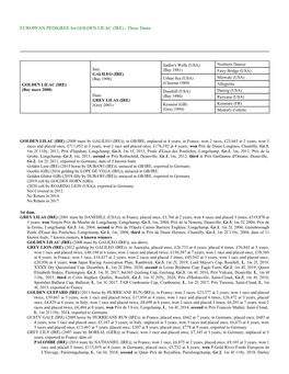 EUROPEAN PEDIGREE for GOLDEN LILAC (IRE) - Three Dams