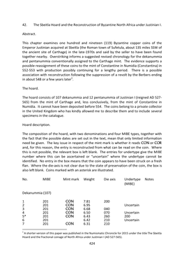 424 42. the Sbeitla Hoard and the Reconstruction of Byzantine North Africa Under Justinian I. Abstract. This Chapter Examines On