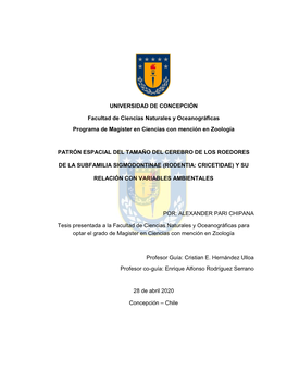 UNIVERSIDAD DE CONCEPCIÓN Facultad De Ciencias Naturales Y Oceanográficas Programa De Magister En Ciencias Con Mención En