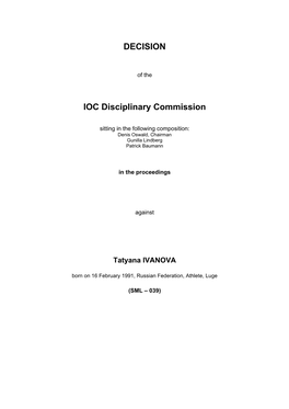 DECISION IOC Disciplinary Commission