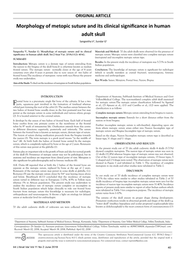 Morphology of Metopic Suture and Its Clinical Significance in Human Adult Skull