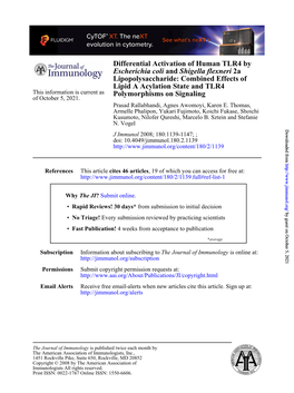 Polymorphisms on Signaling Lipid a Acylation State and TLR4