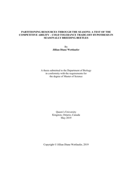 Partitioning Resources Through the Seasons: a Test of the Competitive Ability – Cold Tolerance Trade-Off Hypothesis in Seasonally Breeding Beetles
