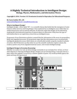 A Slightly Technical Introduction to Intelligent Design: Biology, Physics, Mathematics, and Information Theory