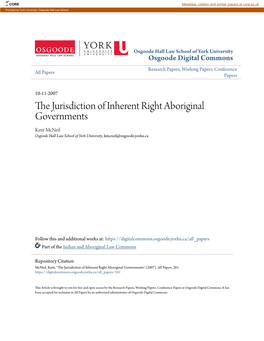 The Jurisdiction of Inherent Right Aboriginal Governments