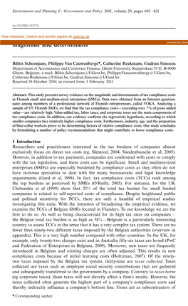 A Survey of Tax Compliance Costs of Flemish Smes: Magnitude and Determinants