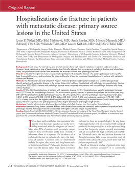 Hospitalizations for Fracture in Patients with Metastatic Disease