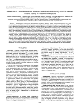 Risk Factors of Leishmania Infection Among HIV-Infected Patients in Trang Province, Southern Thailand: a Study on Three Prevalent Species