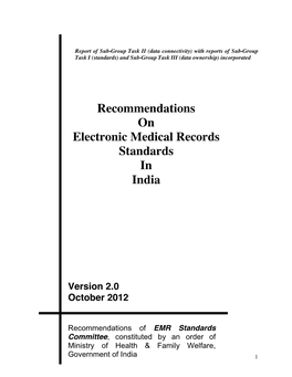 Recommendations on Electronic Medical Records Standards in India